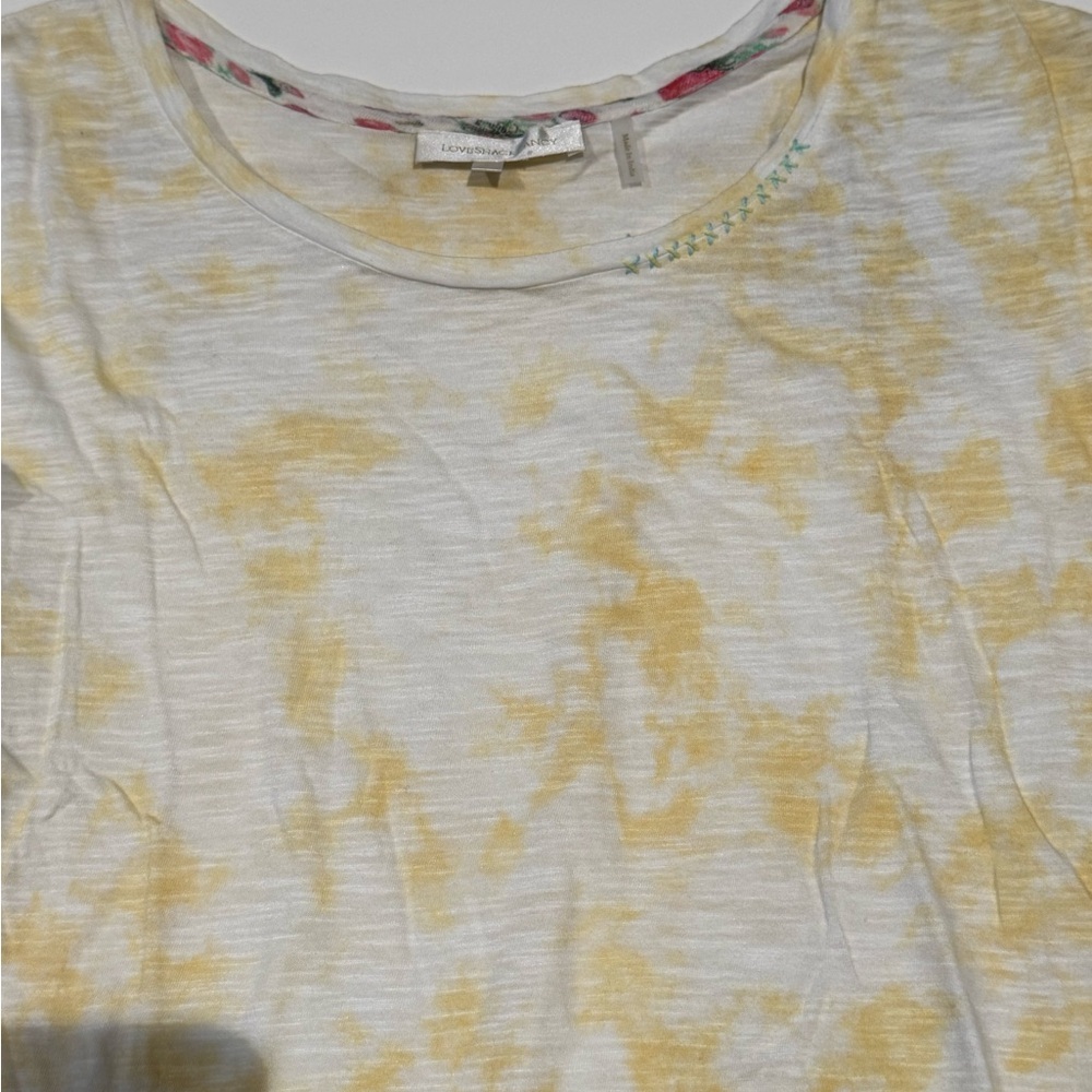 LoveShackFancy Yellow and White Short Sleeve Tee